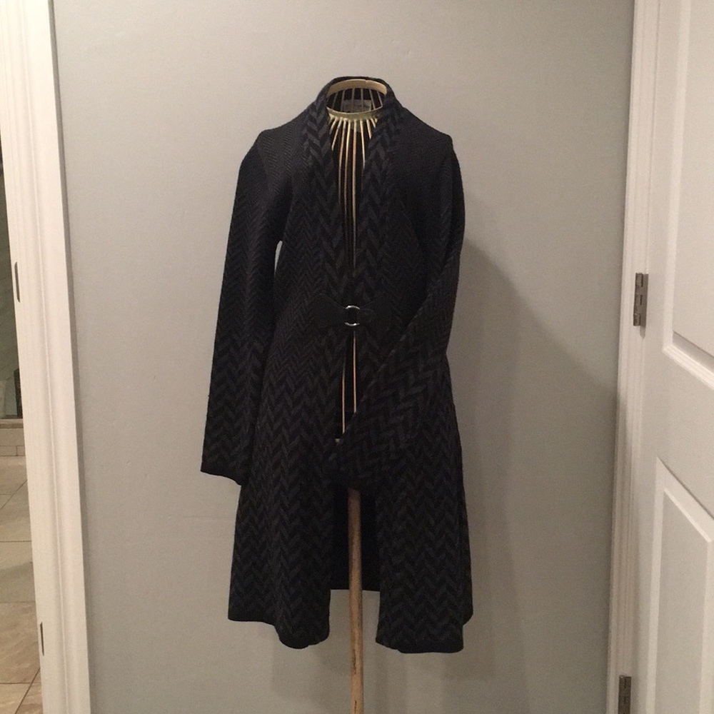 Black chevron patterned wool blend cardigan